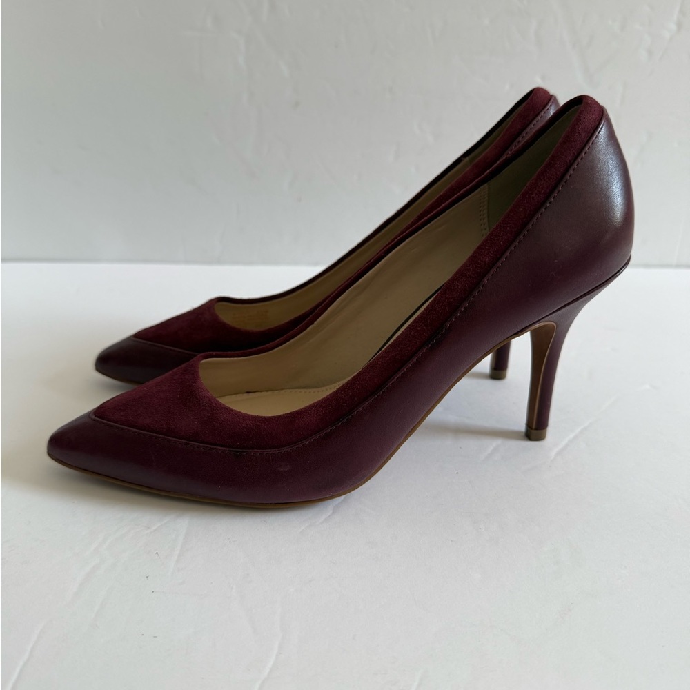 Cole Haan Burgundy Pointed-Toe Mid Heel Leather Pumps Women Heels Size 6.5